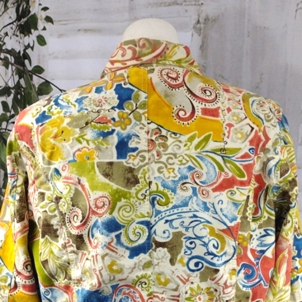 Chico's Multicolor Patterned Jean Jacket Size L - image 8